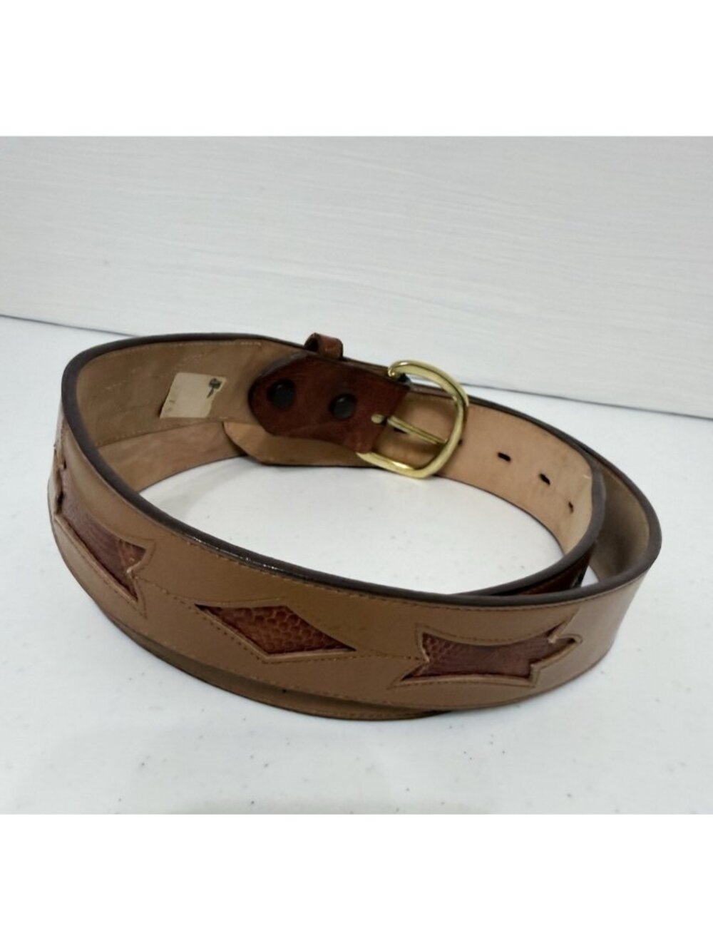 Justin Leather Western Belt Tan/Brown Buckle Size 42